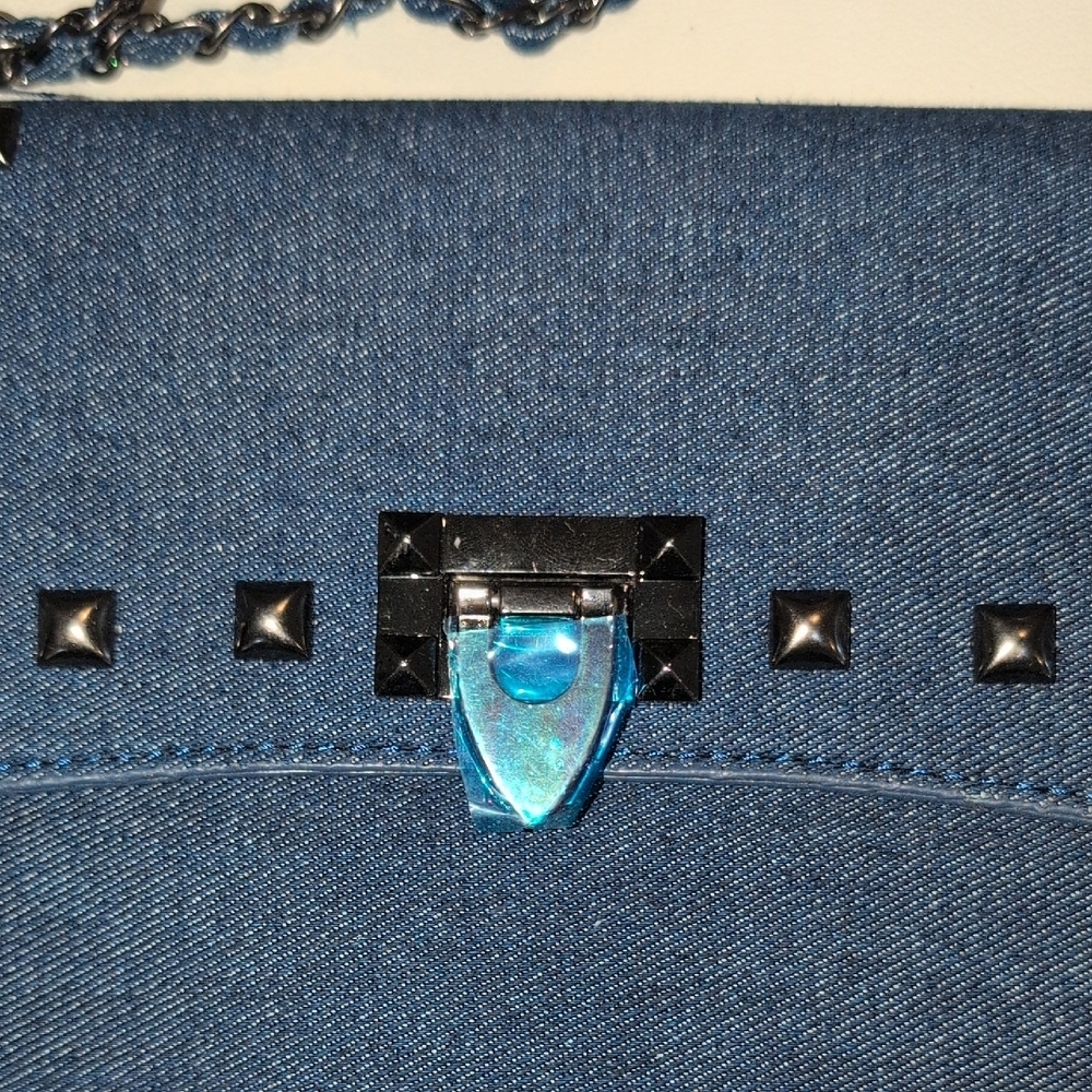 Studded Denim Chain Shoulder Bag - Picture 2 of 10